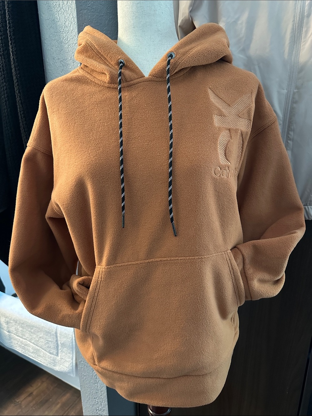 Calvin Klein Tan Caramel Fleece Hoodie with Embroidered CK